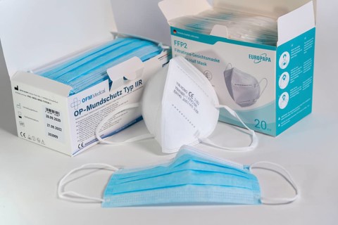 Packs of FFP2 protective masks and surgical face masks, face masks, with CE marking