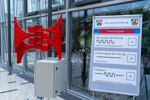 Modern siren to warn the population in the event of disasters or emergencies, siren signals