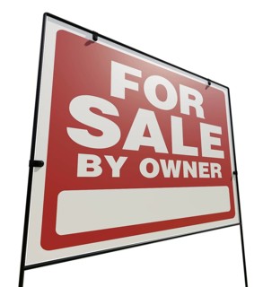 Right facing for sale by owner real estate yard sign isolated on a white background