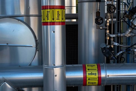 Biogas upgrading plant, purification of biogas from organic waste, green waste and contents of the