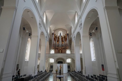 Organ loft of the Augustinian Church, Dominikanerplatz, Würzburg, Lower Franconia, Bavaria,