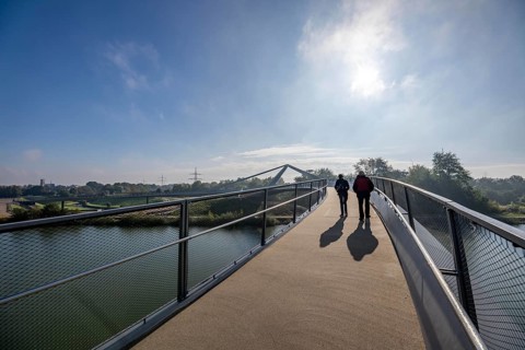 New bridge over the Rhine-Herne Canal and the Emscher, leap over the Emscher, bicycle and