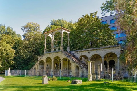 Lusthausruine Stuttgart in the middle palace garden, palace park, staircase of the former