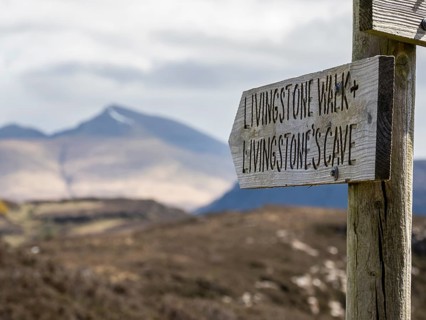 Signpost to Livingston cave, Ulva, Scotland, United Kingdom, Europe