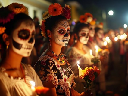 Mexican holiday Day of the Dead, Aztec celebration when families honor their ancestors, AI