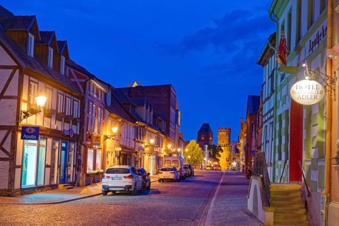 The Lange Straße with half-timbered houses and other old buildings, covered with cobblestones,