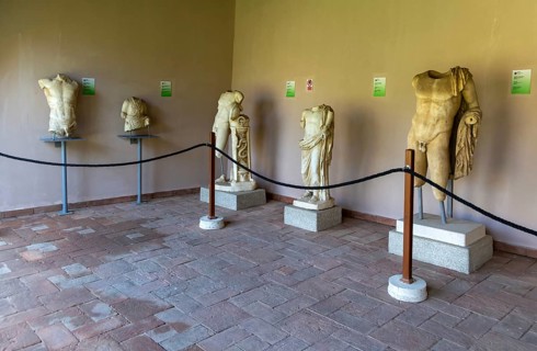 Classical period sculptures statues on display in archaeology museum, Apollonia Archaeological