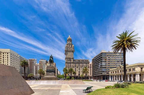Uruguay, Montevideo Independence Square in historic city center, a famous tourism attraction, South