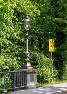 Signpost for cyclists at the Luitpold Bridge, Bad Reichenhall, Bavaria, Germany, Europe