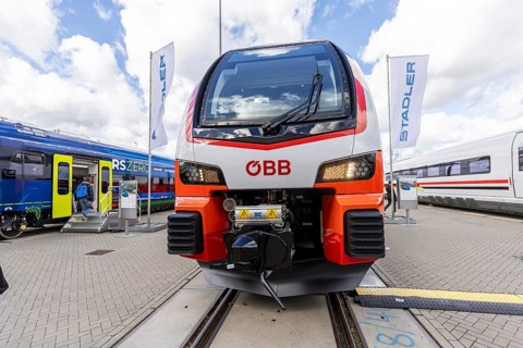 KISS multiple unit, EMU from Stadler. ÖBB passenger transport. InnoTrans 2024. international trade