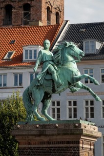 Monument, bronze sculpture, equestrian statue of Absalon of Lund, Bishop of Roskilde, by Vilhelm