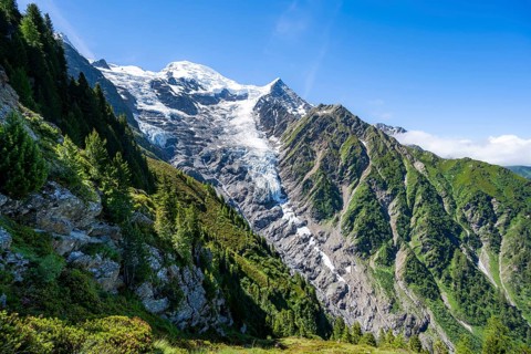 Mountain landscape, view of glacier Glacier de Taconnaz, Chamonix, Haute-Savoie, France, Europe
