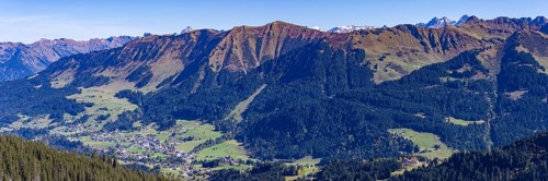 Panorama from Hoher Ifen, 2230m, into Kleinwalsertal, Allgäu, Vorarlberg, Austria, Europe