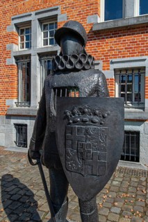 Sculpture, statue De Reckheimer by sculptor Julia Berger in the village Oud-Rekem near Lanaken,