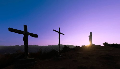 Peru. White Jesus Christ lookout, scenic panoramic view of Cusco from Christo Blanco viewpoint