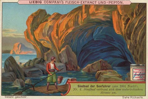 Picture series 1001 Nights, Sinbad the Sailor, Sinbad entrusts himself to the underground river,