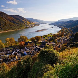 View of Bacharach on the Rhine in autumn, UNESCO World Heritage Upper Middle Rhine Valley,