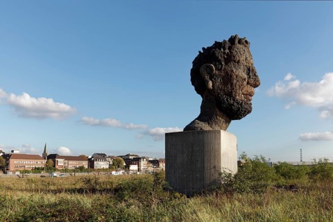 Echo of Poseidon, sculpture by sculptor Markus Lüpertz, Mercatorinsel, Ruhrort, Duisburg, North