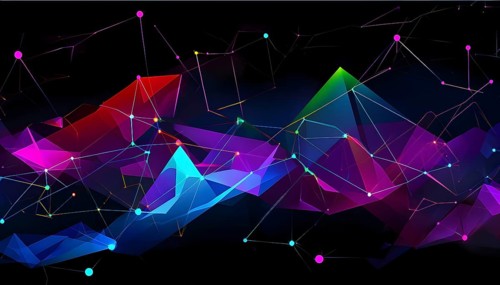 Abstract polygons shifting and rotating seamlessly, connected by glowing lines representing AI