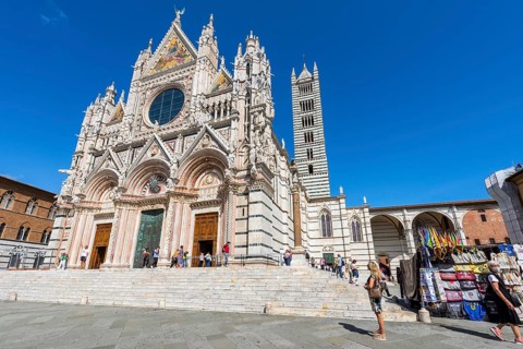 Cathedral, old town, architecture, landmark, travel, tourism, blue sky, Siena, Tuscany, Italy,