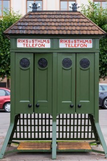 Old Swedish wooden telephone box, telephone, communication, telephoning, landline, analogue, old,