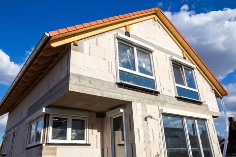 Detached house under construction. The shell is already finished