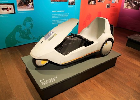 Sinclair C5 battery powered electric vehicle 1985, Weston-super-Mare museum, Somerset, England, UK