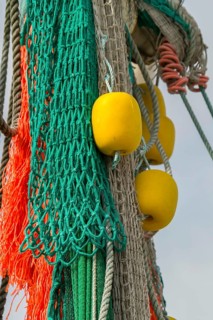 Fishing nets, floats and ropes, ropes, Friedrichskoog, Schleswig-Holstein, Germany, Europe