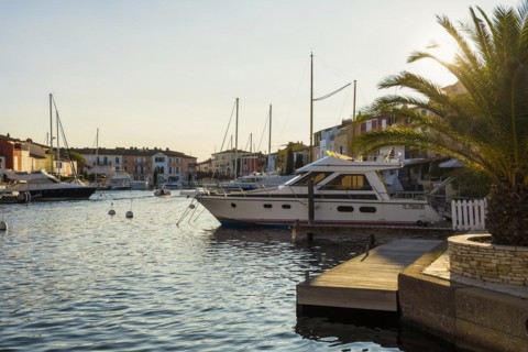 Panorama, Sunset, Port Grimaud, Bay of St. Tropez, Département Var, Cote d'Azur,