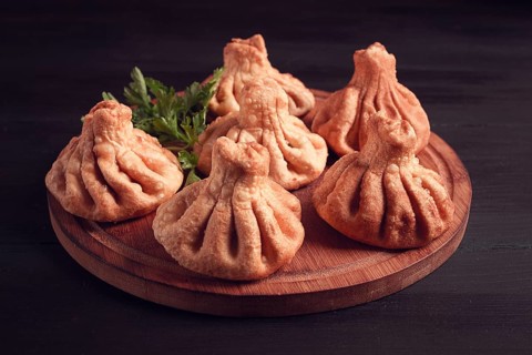 Deep-fried khinkali, khinkali with meat, traditional Georgian dish, no people