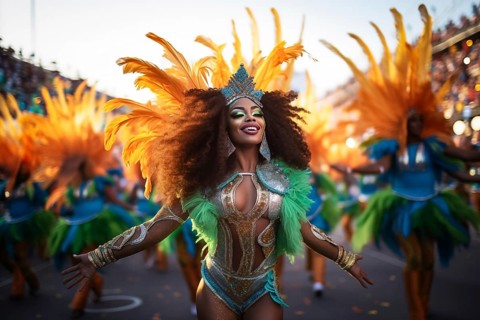 Captivating image capturing the essence of the Rio Carnival, showcasing a dancer adorned in an