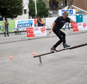 Roller blading Fit for Free Skate Jam youth event demonstration central Rotterdam, Netherlands