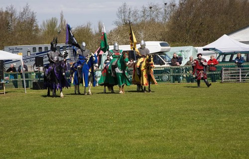 Historical re-enactment event with display of knights jousting, Mid and West Suffolk show, England,
