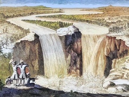 Copy of Father Hennepin's 1677 sketch of Niagara Falls, redrawn in the 1870s. From American