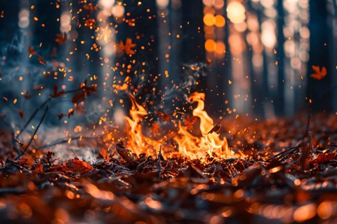 Fire burning in forest. Generative Ai, AI generated