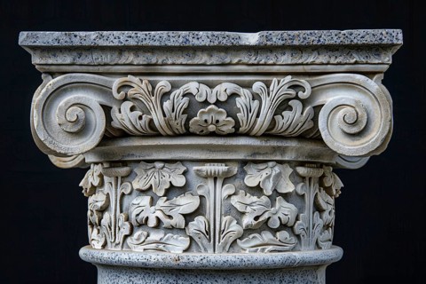 Greek column on black background. Generative Ai, AI generated
