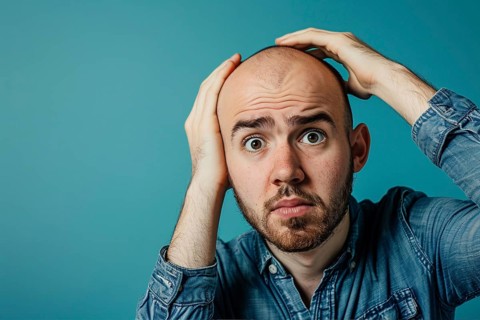 Unhappy man going bald. Generative ai, AI generated