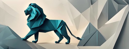 Abstract origami lion wallpaper illustration, AI generated