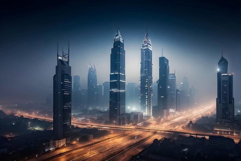Aerial view of a mega city with smog and pollution, AI generated