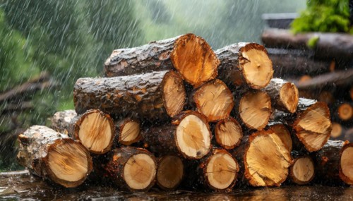 Forestry, timber industry, logs for firewood lying in the rain, AI generated, AI generated