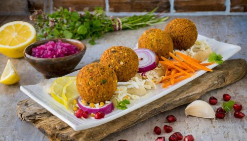 Food, falafel with vegetables, product made from chickpeas, AI generated, AI generated
