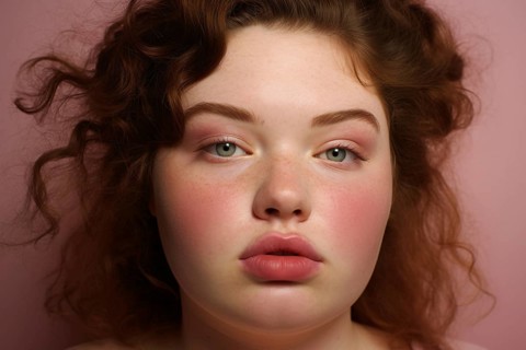 Face of beautiful plus size woman with round face. KI generiert, generiert AI generated