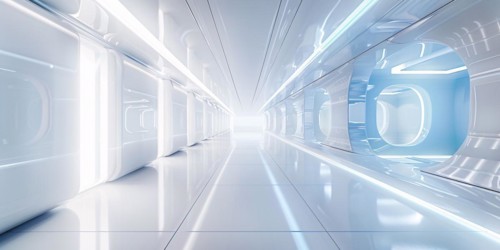 Futuristic white hallway. KI generiert, generiert, AI generated