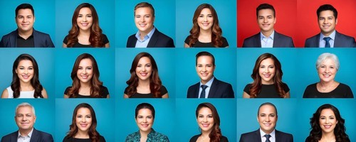 AI generated collection of headshots featuring a diverse range of smiling individuals