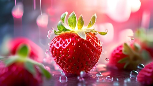 AI generated surreal food art blending a hyper realistic strawberry textured skin to merge with