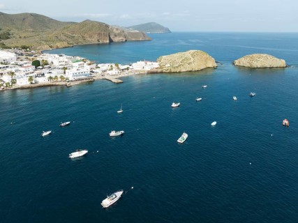 The fishing village of La Isleta del Moro. Aerial view. Drone shot. Nature Reserve Cabo de