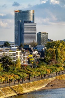 Skyline Bonn on the Rhine, in front the UNFCCC Secretariat of the Framework Convention on Climate