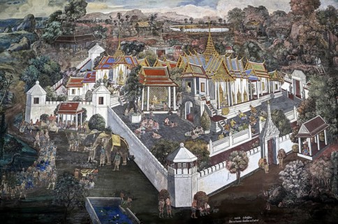 Mural painting in Wat Phra Kaew, Temple of the Emerald Buddha, Bangkok, Thailand, Asia