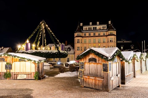 World's largest hanging Advent wreath, main square of Mariazell, night shot, Styria, Austria,