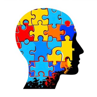 Human head silhouette made from puzzle pieces, isolated on a pure background, AI generated